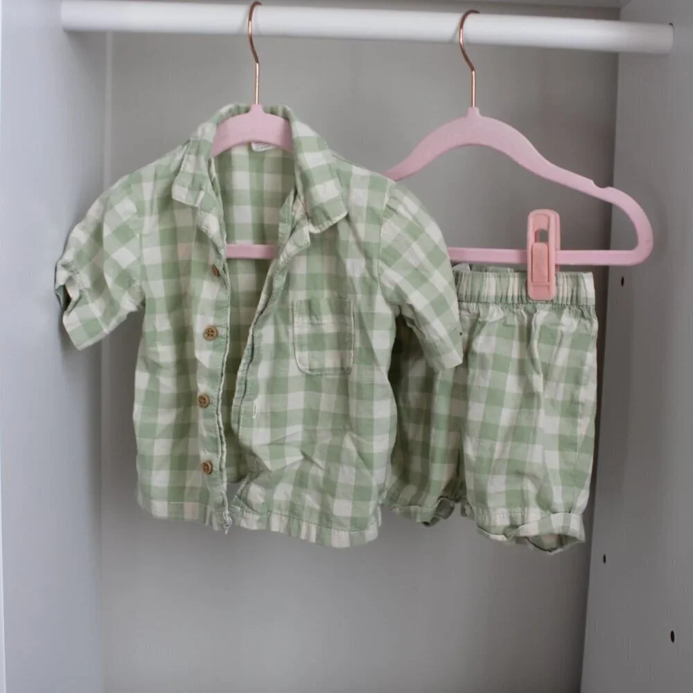 Cotton Gingham 2 piece summer set for baby boy
